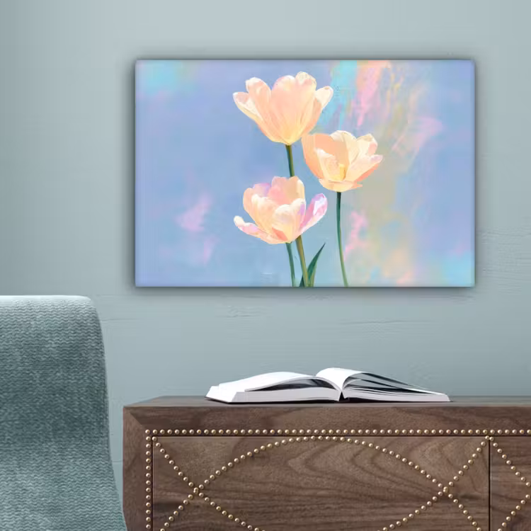 Tulpen - Roze accenten - Blauw canvas 2cm klein -sfeer4