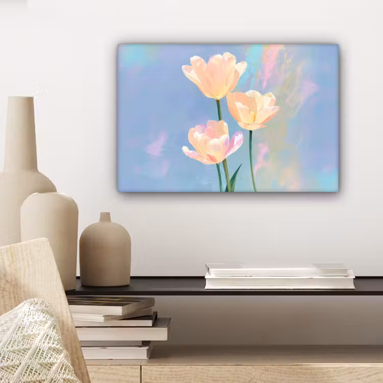 Tulpen - Roze accenten - Blauw canvas 2cm klein -sfeer6