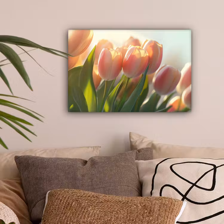 Tulpen - Roze - Zonnestralen canvas 2cm klein -sfeer1