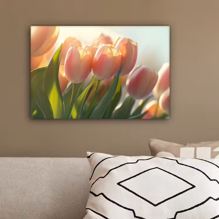 Tulpen - Roze - Zonnestralen canvas 2cm klein -sfeer3