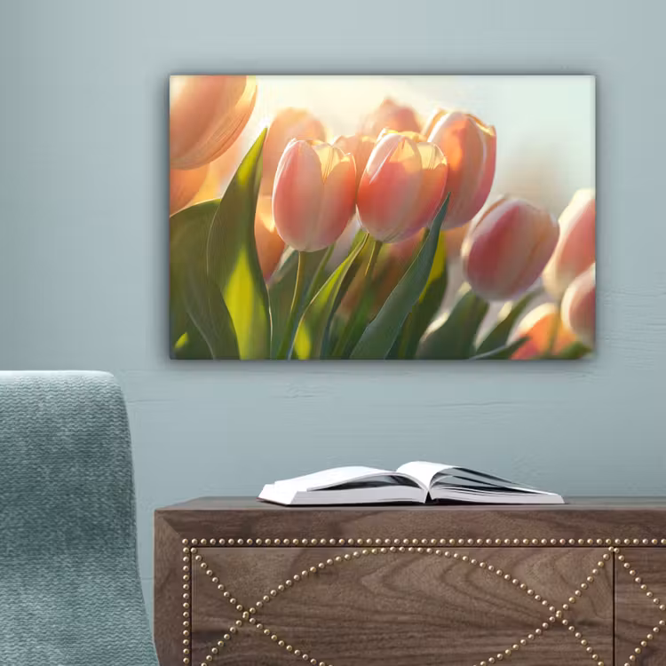 Tulpen - Roze - Zonnestralen canvas 2cm klein -sfeer4
