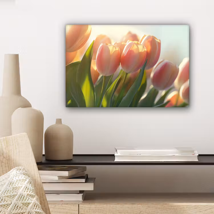 Tulpen - Roze - Zonnestralen canvas 2cm klein -sfeer6