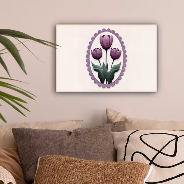 Tulpen - Paars - Lijst - Bladeren canvas 2cm klein -sfeer1