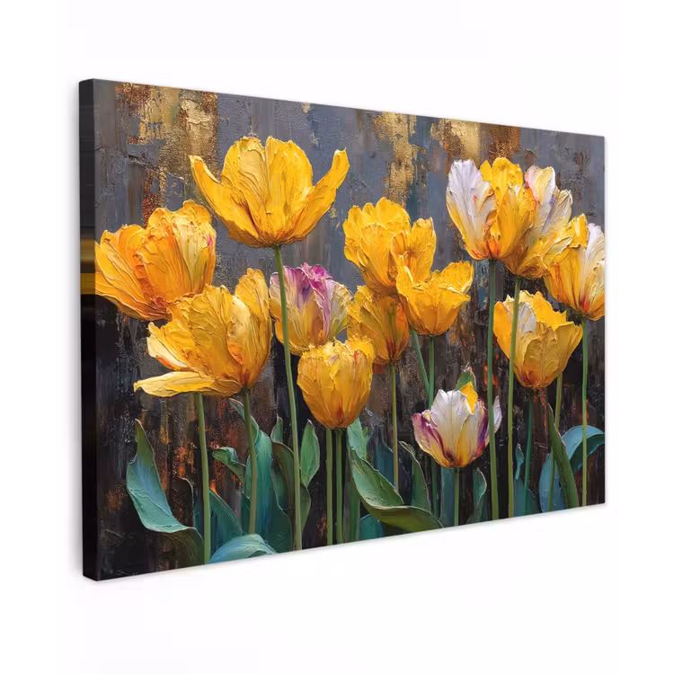 Tulpen - Geel - Penseelstreken - Abstract canvas 2cm klein -z3d