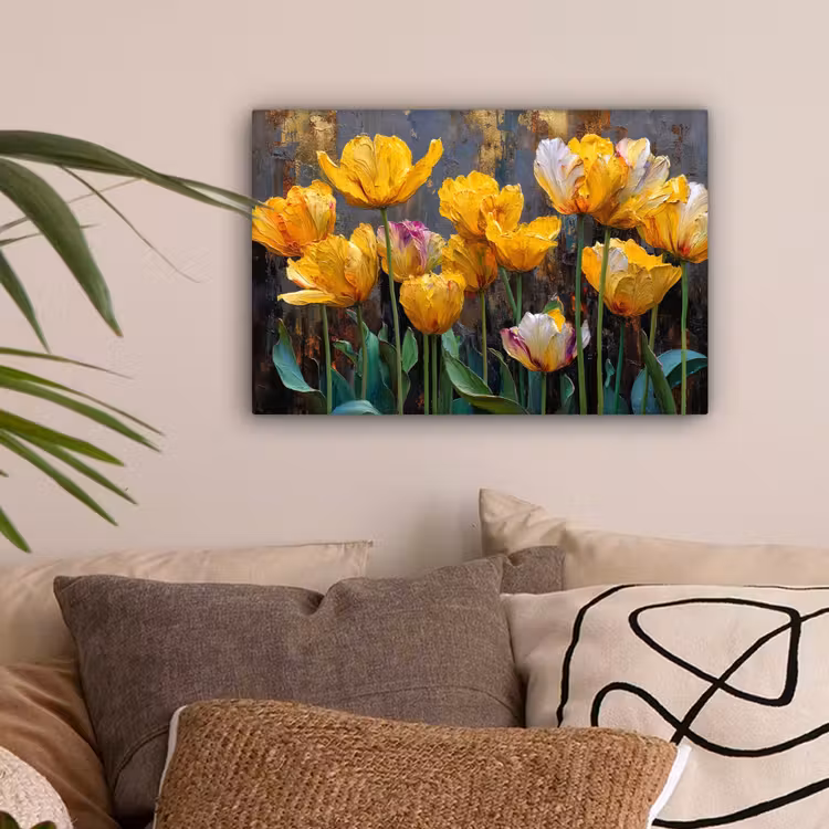 Tulpen - Geel - Penseelstreken - Abstract canvas 2cm klein -sfeer1