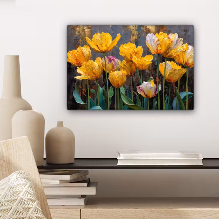 Tulpen - Geel - Penseelstreken - Abstract canvas 2cm klein -sfeer6