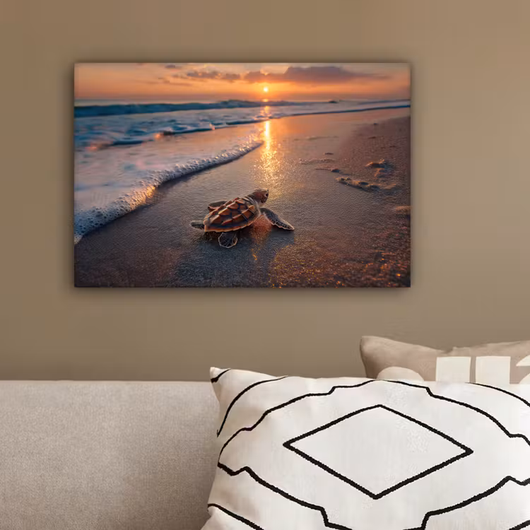 Schildpad - strand - Zonsondergang canvas 2cm klein -sfeer3