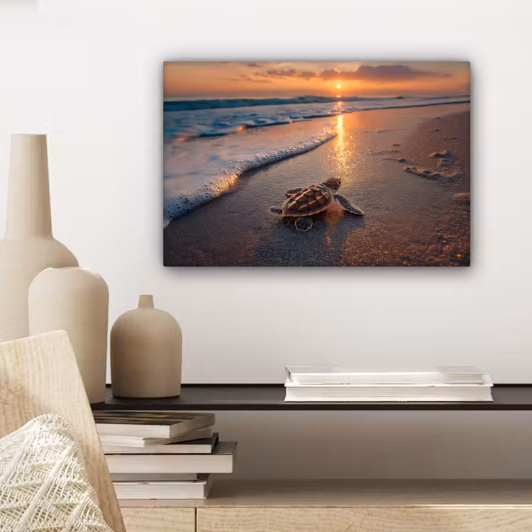 Schildpad - strand - Zonsondergang canvas 2cm klein -sfeer6
