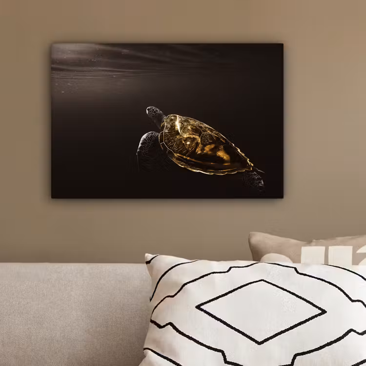Schildpad - Zwart - Goud canvas 2cm klein -sfeer3