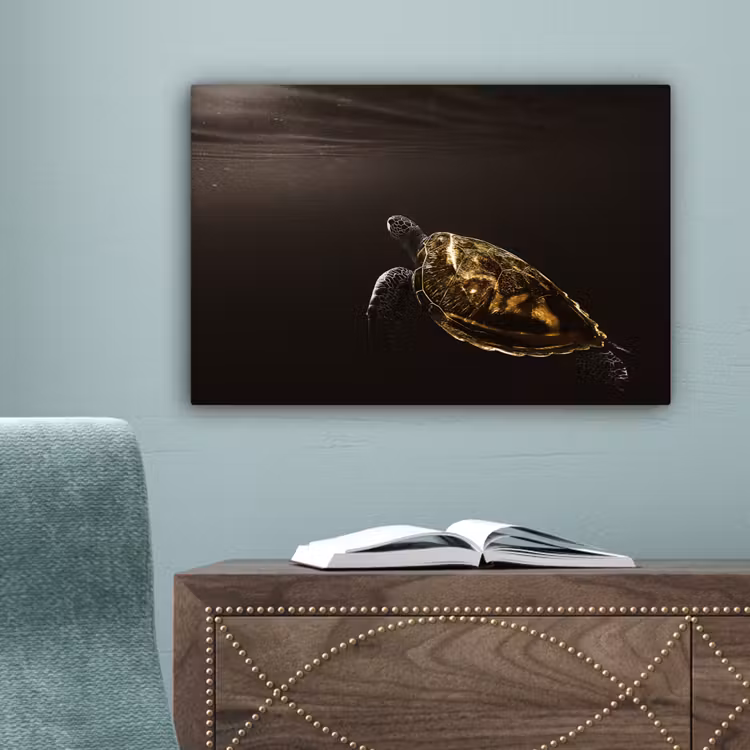 Schildpad - Zwart - Goud canvas 2cm klein -sfeer4