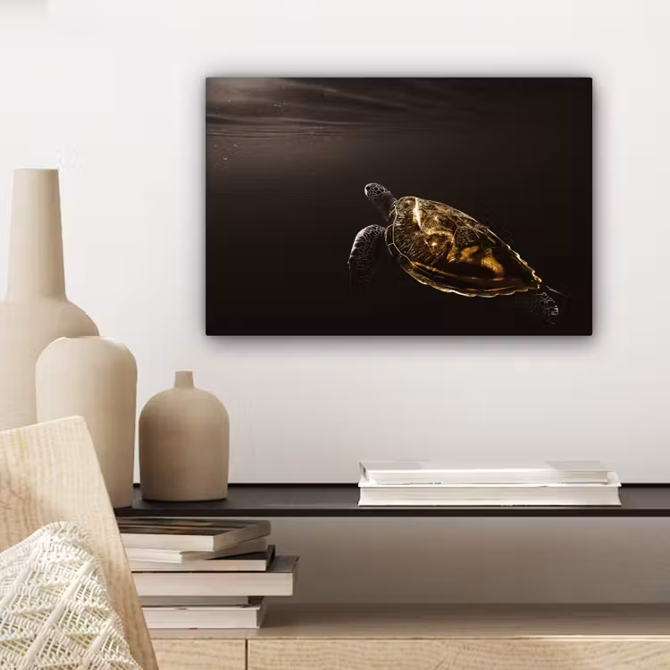 Schildpad - Zwart - Goud canvas 2cm klein -sfeer6