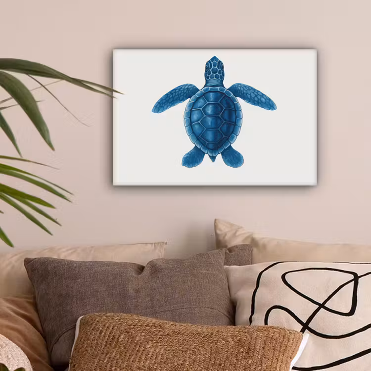 Schildpad - Blauw - Schild canvas 2cm klein -sfeer1
