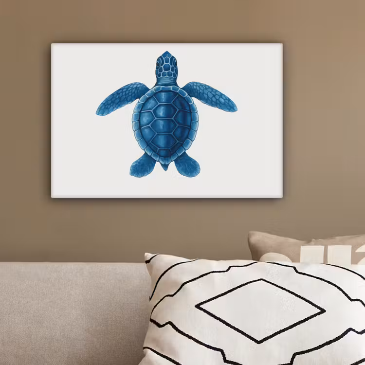 Schildpad - Blauw - Schild canvas 2cm klein -sfeer3