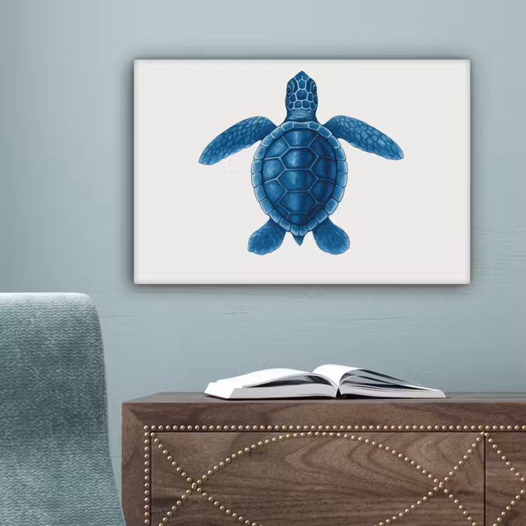 Schildpad - Blauw - Schild canvas 2cm klein -sfeer4