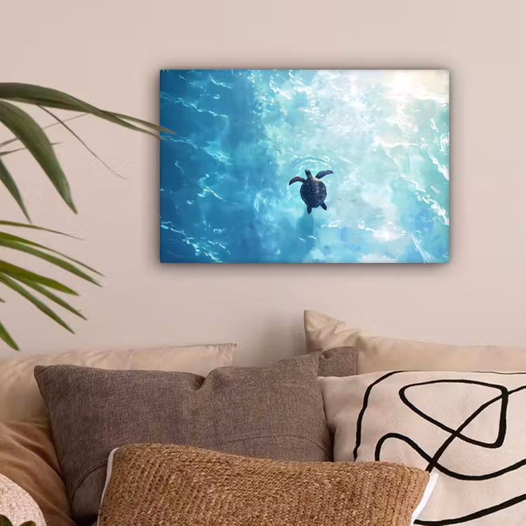 Schildpad - Zee - Blauw - Schittering canvas 2cm klein -sfeer1