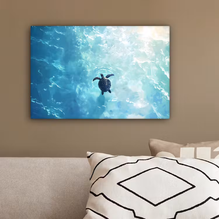 Schildpad - Zee - Blauw - Schittering canvas 2cm klein -sfeer3