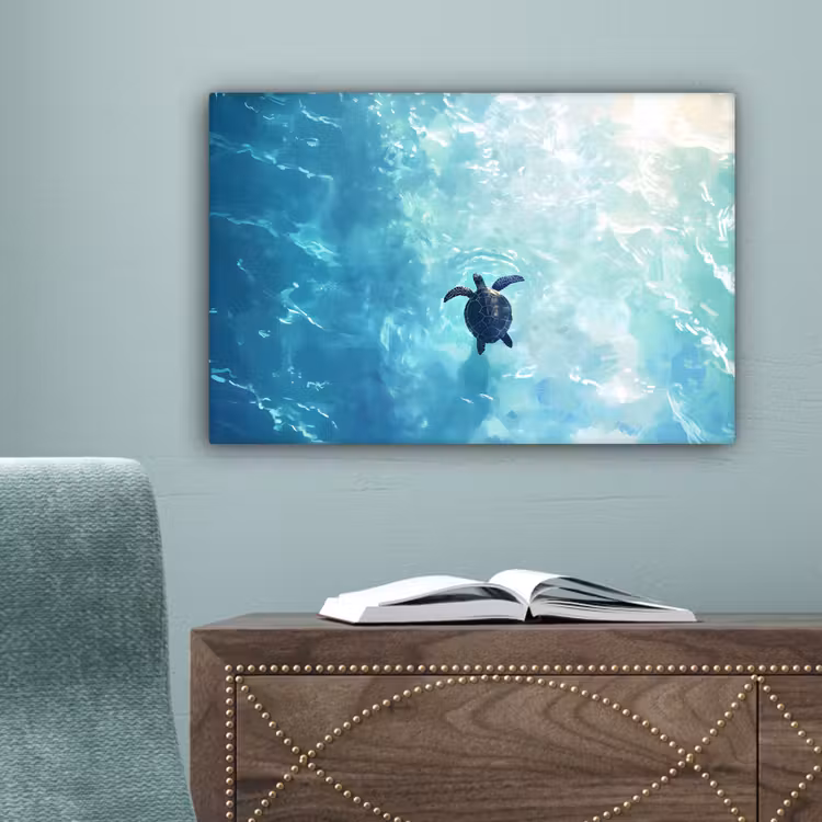 Schildpad - Zee - Blauw - Schittering canvas 2cm klein -sfeer4