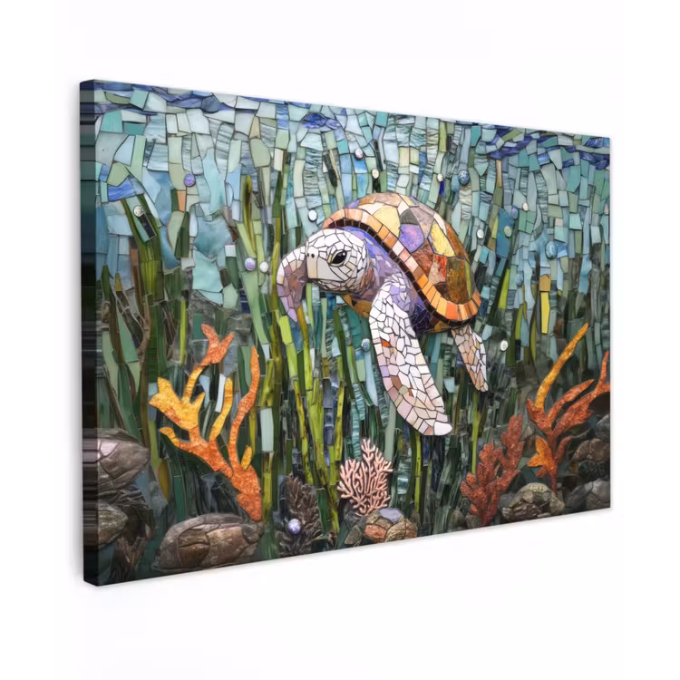 Schildpad - Zeewier - Mozaïek canvas 2cm klein -z3d