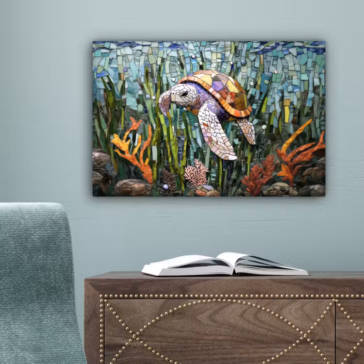 Schildpad - Zeewier - Mozaïek canvas 2cm klein -sfeer4