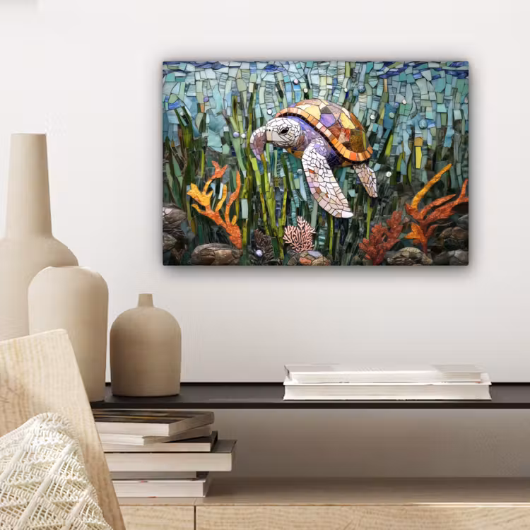 Schildpad - Zeewier - Mozaïek canvas 2cm klein -sfeer6