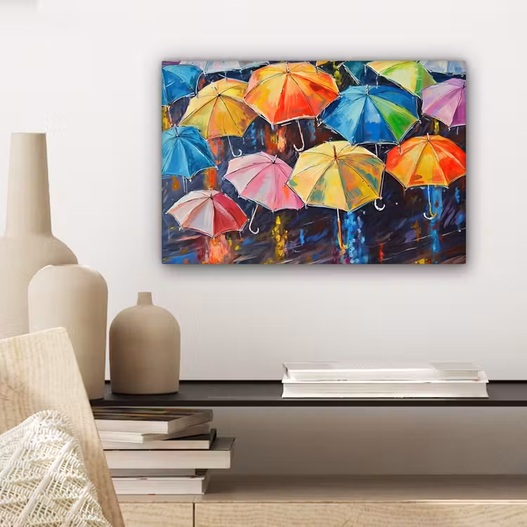 Paraplu's - Schilderij - Kunst - Regenboog canvas 2cm klein -sfeer6