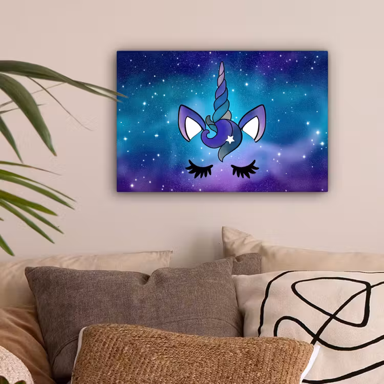Eenhoorn - Sterrenhemel - Ster - Blauw canvas 2cm klein -sfeer1