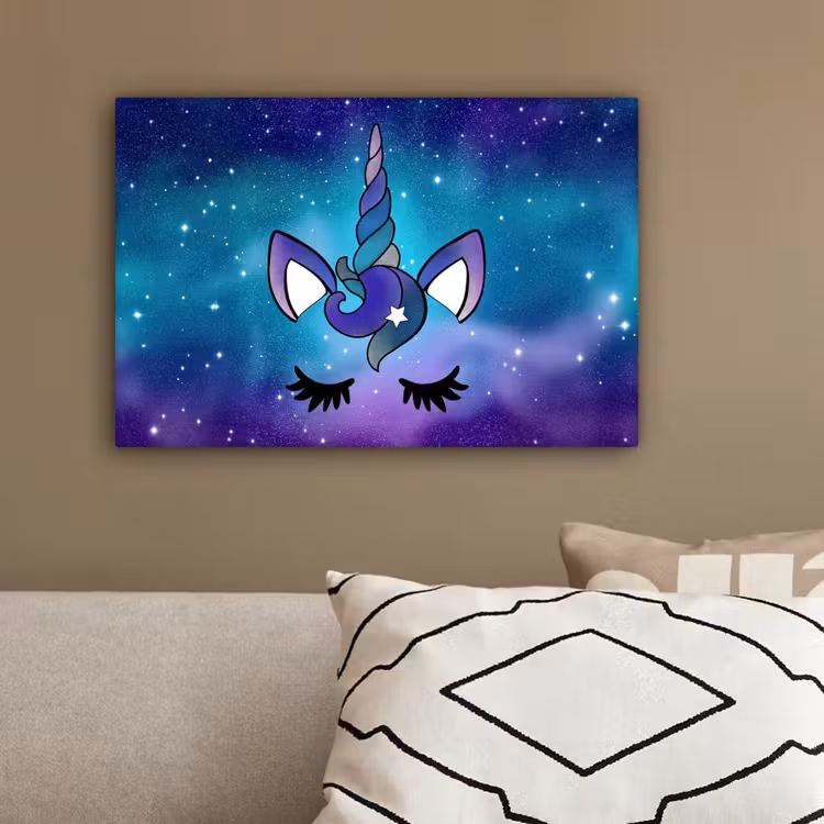 Eenhoorn - Sterrenhemel - Ster - Blauw canvas 2cm klein -sfeer3