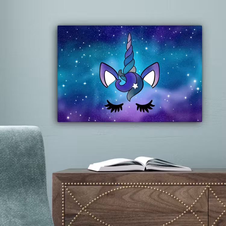 Eenhoorn - Sterrenhemel - Ster - Blauw canvas 2cm klein -sfeer4