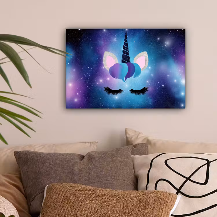 Eenhoorn - Sterrenstelsel - Magisch - Blauw canvas 2cm klein -sfeer1