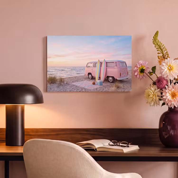 Busje - Strand - Surfplank - Zomer - Roze canvas 2cm klein -sfeer4