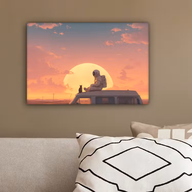 Busje - Kat - Zonsondergang - Oranje canvas 2cm klein -sfeer3