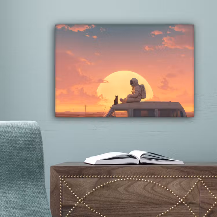 Busje - Kat - Zonsondergang - Oranje canvas 2cm klein -sfeer4