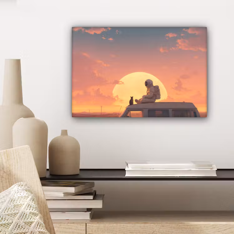 Busje - Kat - Zonsondergang - Oranje canvas 2cm klein -sfeer6
