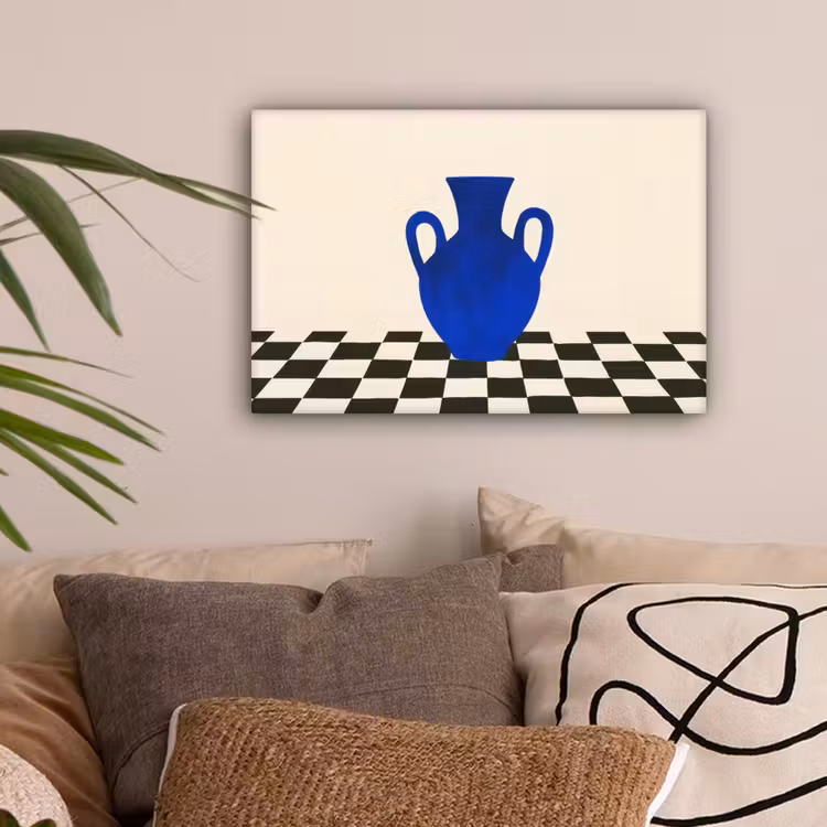 Vaas - Blauw - Geblokt - Modern canvas 2cm klein -sfeer1