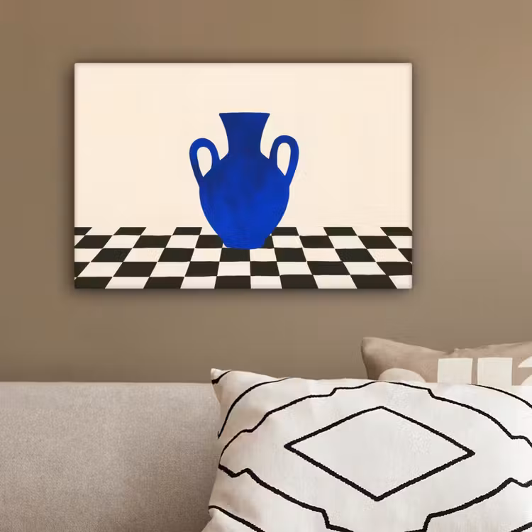 Vaas - Blauw - Geblokt - Modern canvas 2cm klein -sfeer3
