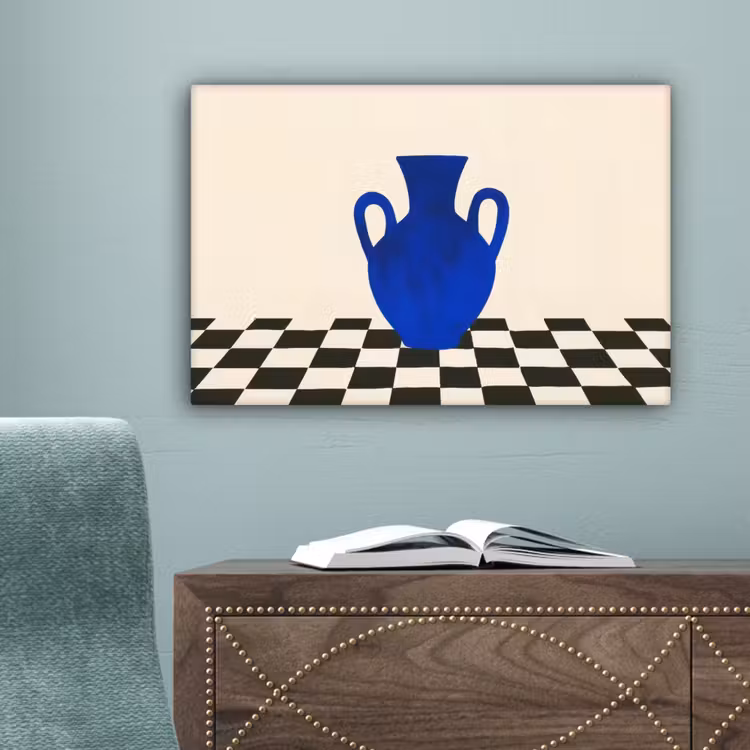 Vaas - Blauw - Geblokt - Modern canvas 2cm klein -sfeer4