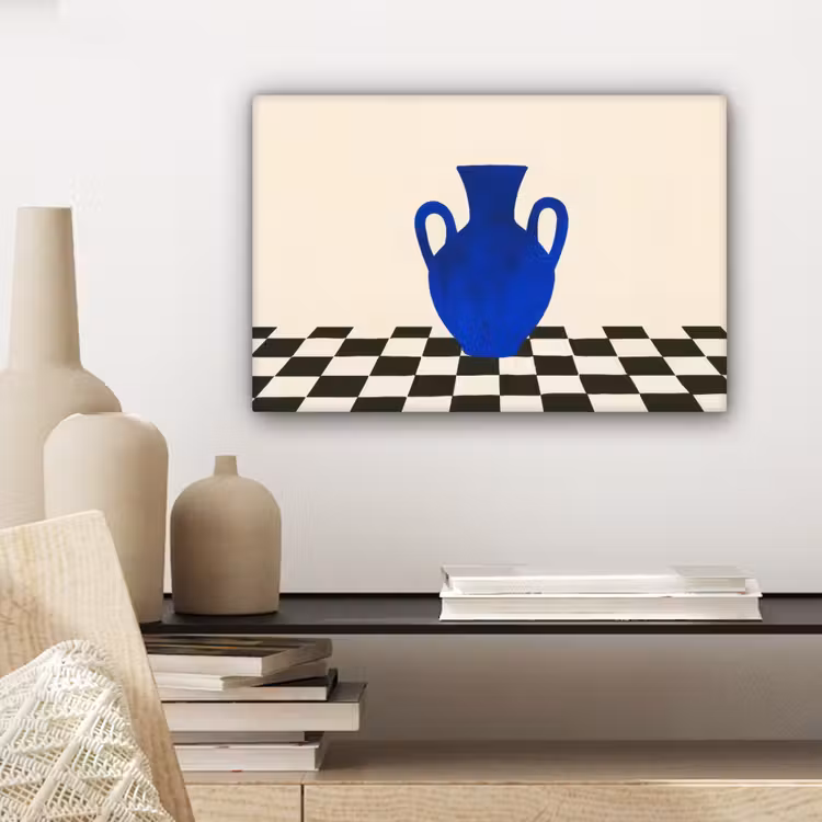 Vaas - Blauw - Geblokt - Modern canvas 2cm klein -sfeer6