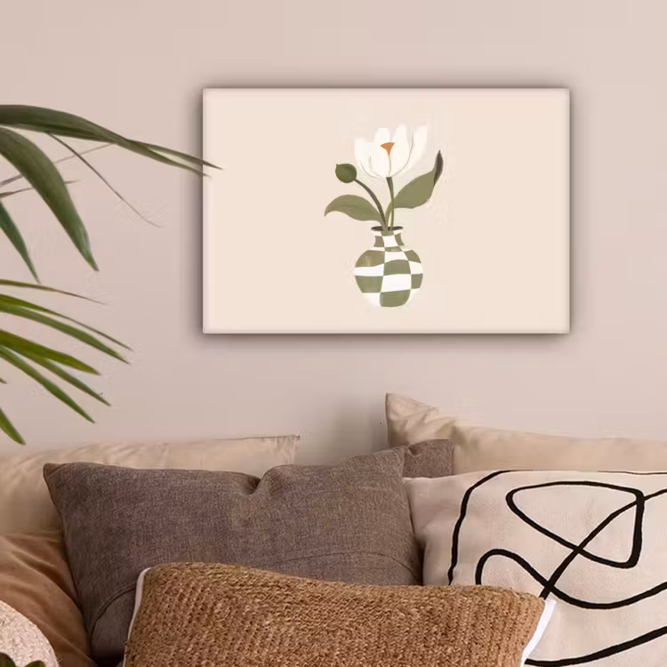 Vaas - Geruit - Bloem - Groen canvas 2cm klein -sfeer1