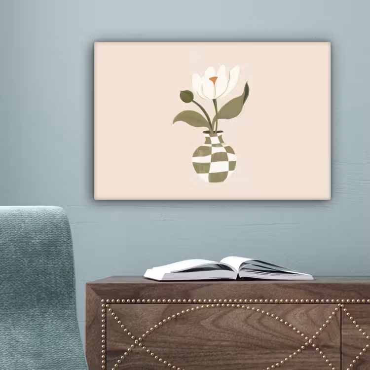 Vaas - Geruit - Bloem - Groen canvas 2cm klein -sfeer4