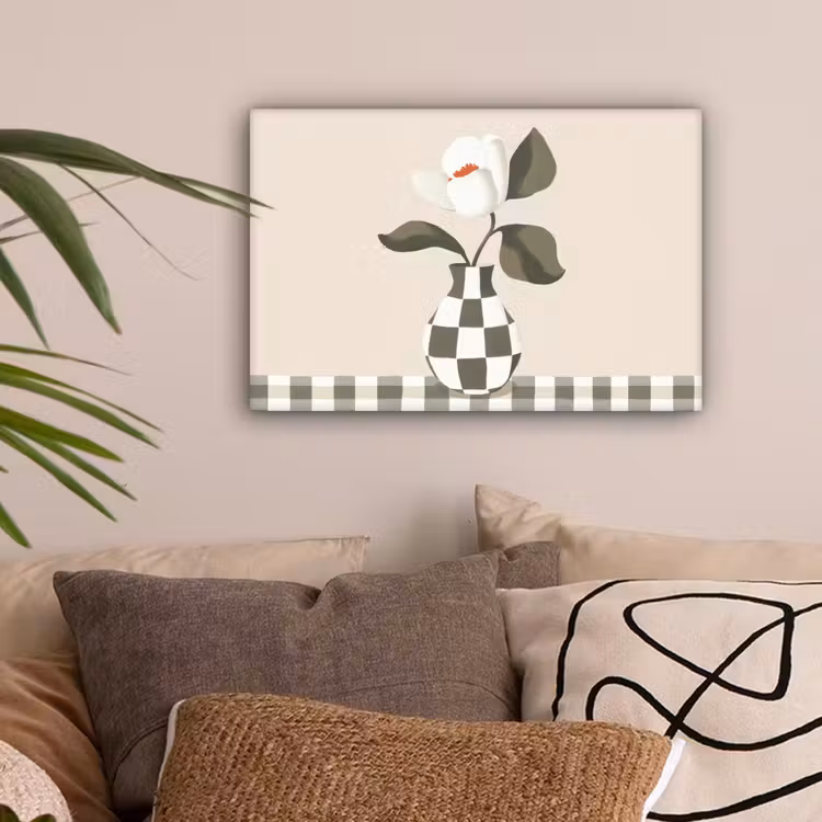 Vaas - Geruit - Groen - Bloem canvas 2cm klein -sfeer1