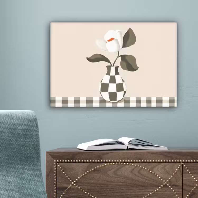 Vaas - Geruit - Groen - Bloem canvas 2cm klein -sfeer4