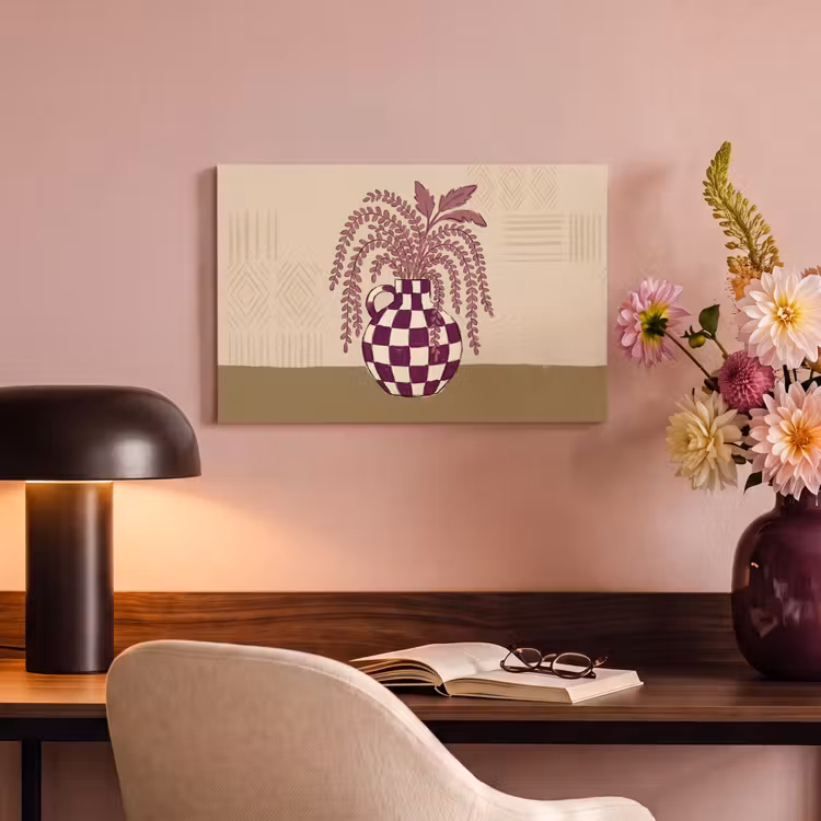 Vaas - Geruit - Planten - Modern - Paars canvas 2cm klein -sfeer4