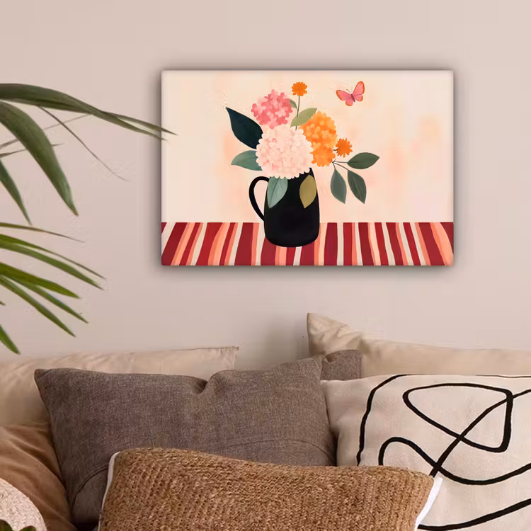 Vaas - Bloemen - Vlinder - Rood canvas 2cm klein -sfeer1