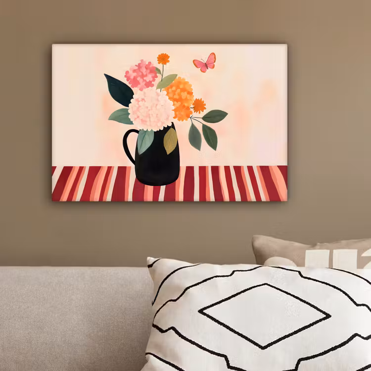 Vaas - Bloemen - Vlinder - Rood canvas 2cm klein -sfeer3