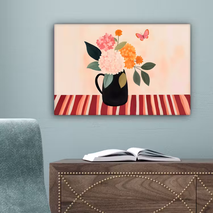 Vaas - Bloemen - Vlinder - Rood canvas 2cm klein -sfeer4