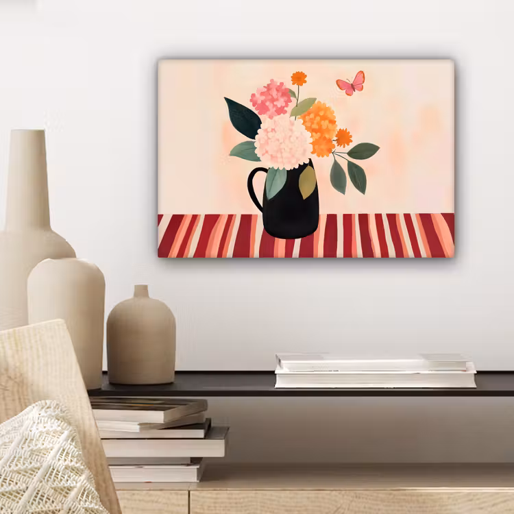 Vaas - Bloemen - Vlinder - Rood canvas 2cm klein -sfeer6