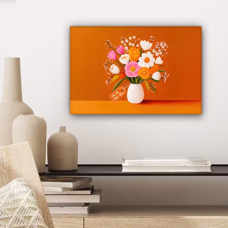 Vaas - Bloemen - Oranje canvas 2cm klein -sfeer6