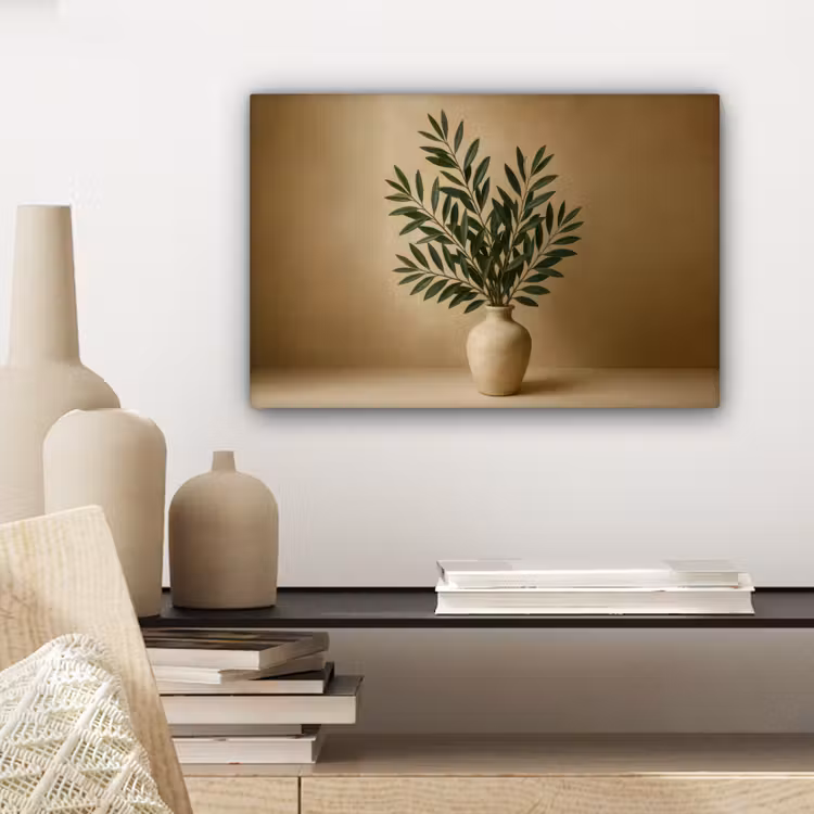 Vaas - Olijftakken - Bladeren - Beige canvas 2cm klein -sfeer6