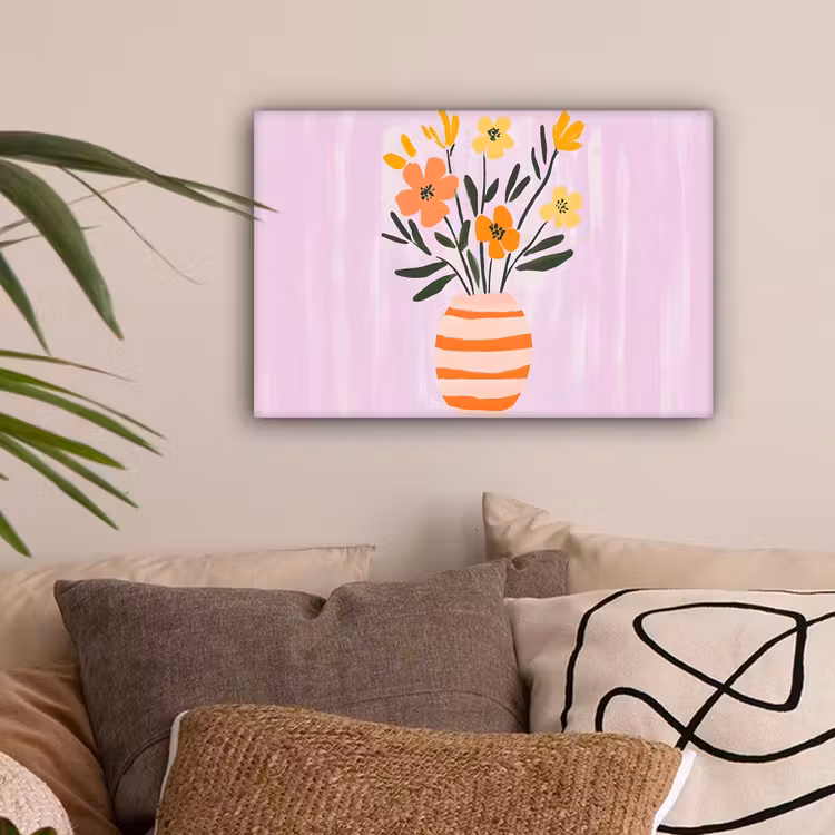 Vaas - Gestreept - Bloemen - Oranje canvas 2cm klein -sfeer1