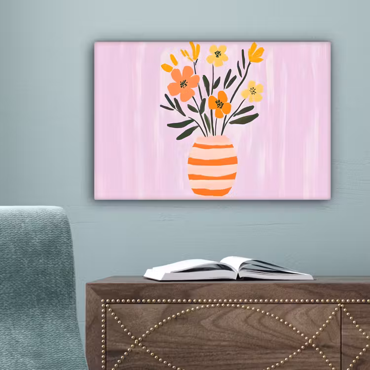 Vaas - Gestreept - Bloemen - Oranje canvas 2cm klein -sfeer4
